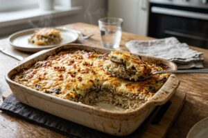 Sufleu de orez si ciuperci la cuptor