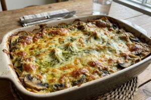 Lasagna vegetariana cu sos pesto si ciuperci