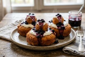 papanasi prajiti cu smantana si dulceata